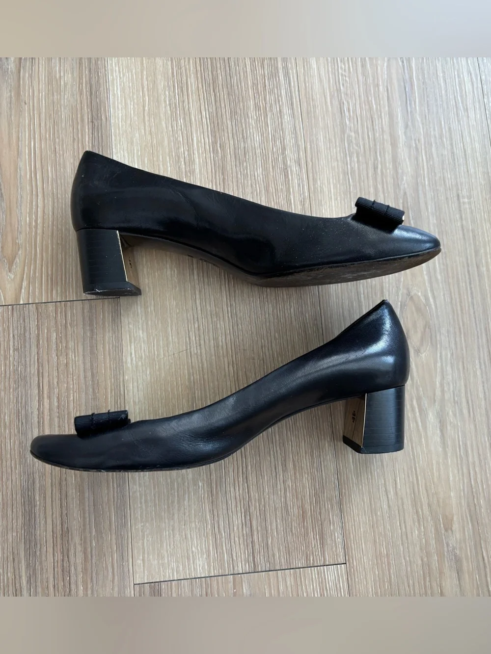 Tory Burch Heels Gemini Link Black Leather Logo Pumps Womens 8 Office Classic